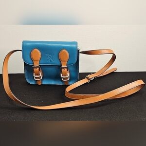 Ralph Lauren Blue Leather Mini Messenger Crossbody Bag